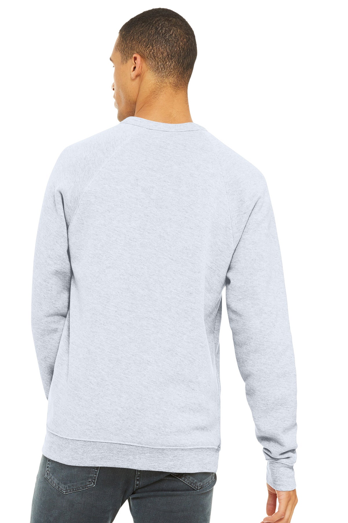 Ash BELLA+CANVAS Unisex Sponge Fleece Raglan Sweatshirt. BC3901