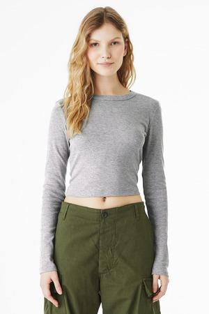 AthlHthr BELLA+CANVAS Women's Micro Rib Long Sleeve Baby Tee BC1501