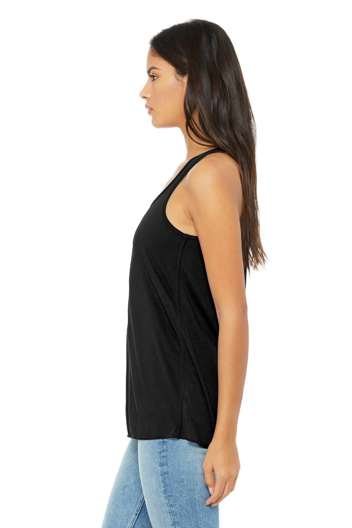 Black BELLA+CANVAS Women's Flowy Racerback Tank. BC8800