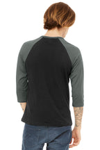 Blck/Deep Ht BELLA+CANVAS Unisex 3/4-Sleeve Baseball Tee. BC3200