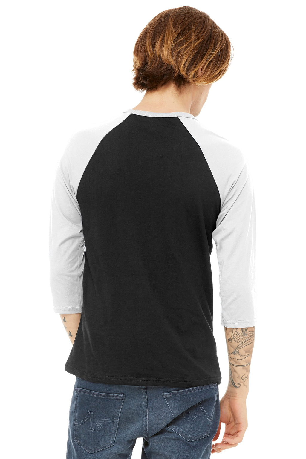 Blck/White BELLA+CANVAS Unisex 3/4-Sleeve Baseball Tee. BC3200