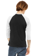 Blck/White BELLA+CANVAS Unisex 3/4-Sleeve Baseball Tee. BC3200