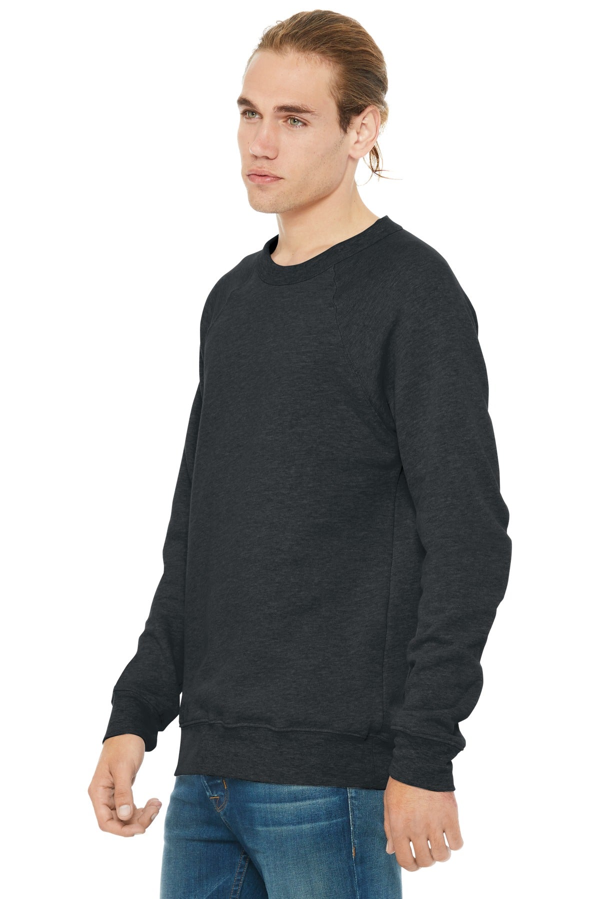 Dark Grey Ht BELLA+CANVAS Unisex Sponge Fleece Raglan Sweatshirt. BC3901