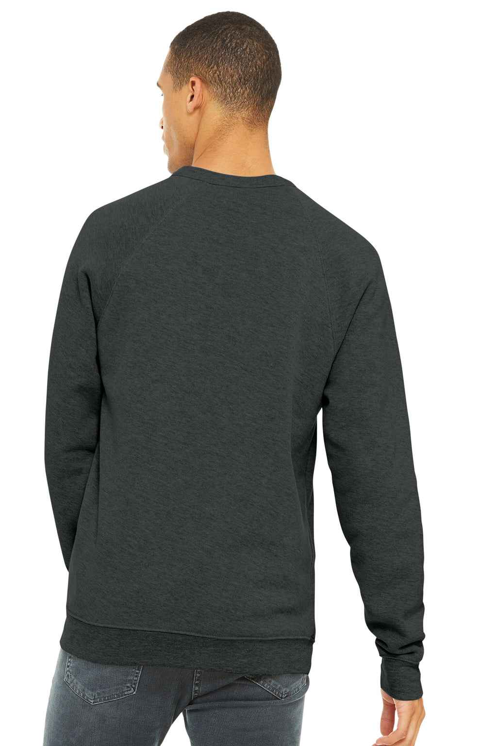 Dark Grey Ht BELLA+CANVAS Unisex Sponge Fleece Raglan Sweatshirt. BC3901