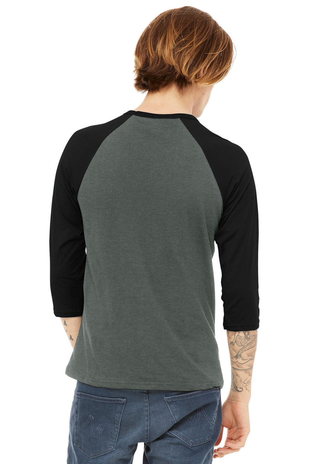 Deep Ht/Black BELLA+CANVAS Unisex 3/4-Sleeve Baseball Tee. BC3200
