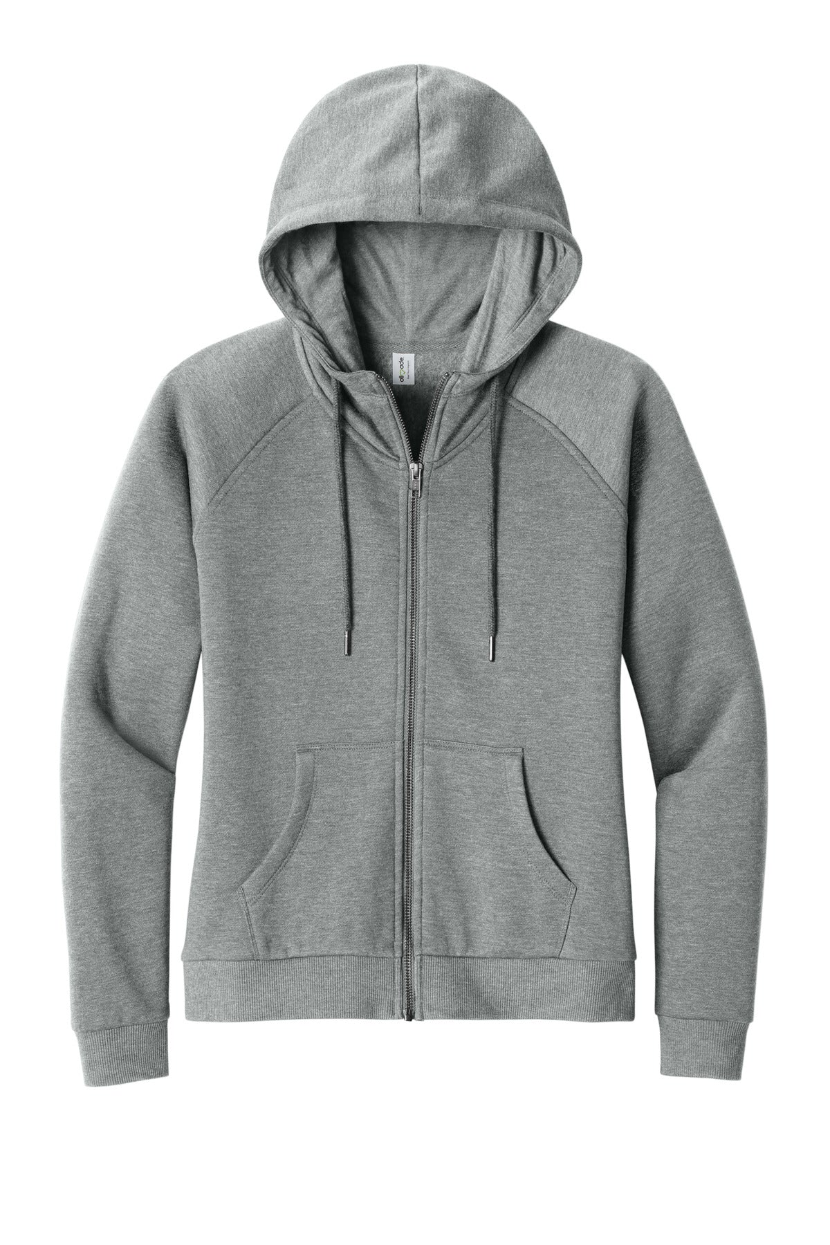 Front View of AlumGryHtr Allmade Women's Organic CVC Fleece Full-Zip Hoodie AL5003