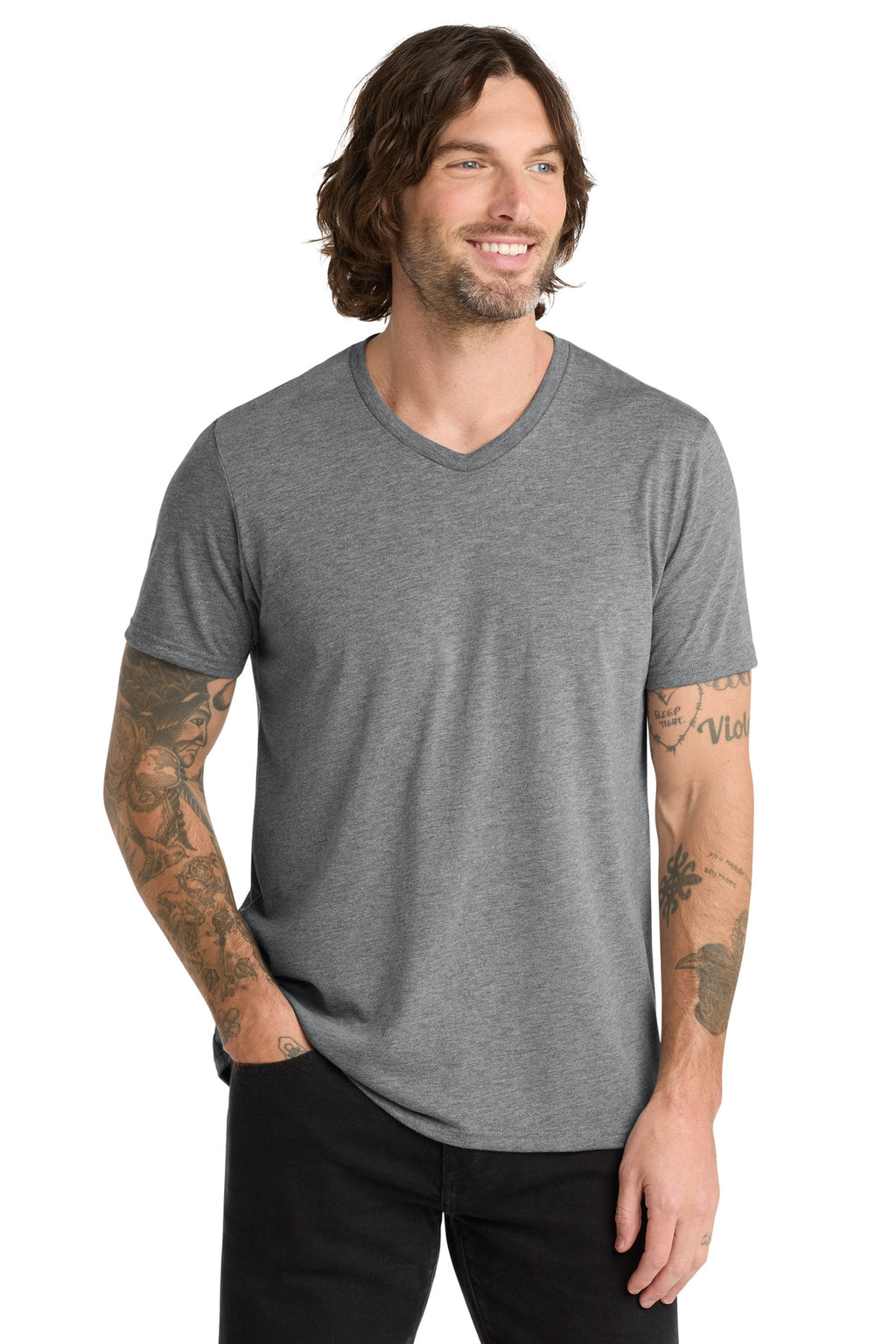 Front View of Aluminum Grey Allmade Unisex Tri-Blend V-Neck Tee AL2014