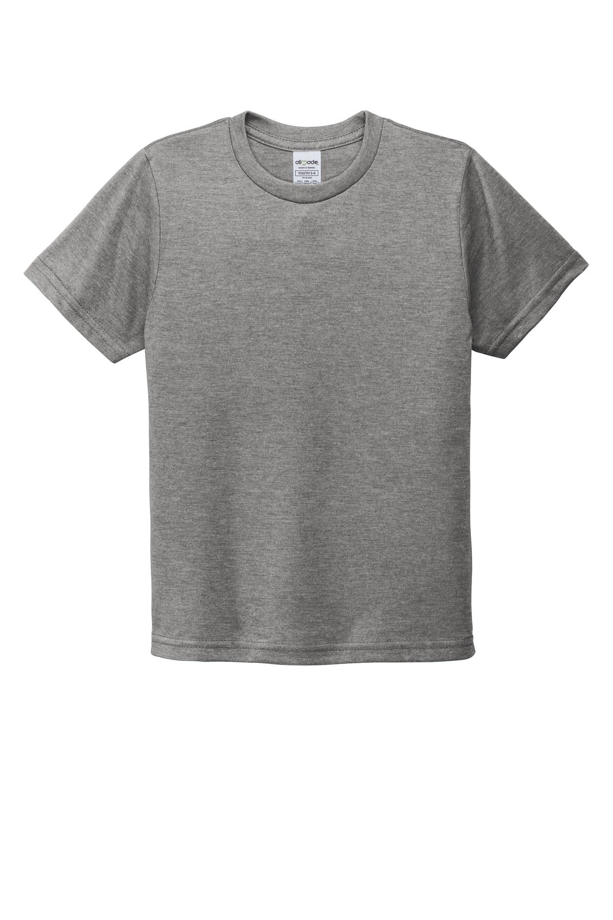 Front View of Aluminum Grey Allmade Youth Tri-Blend Tee AL207
