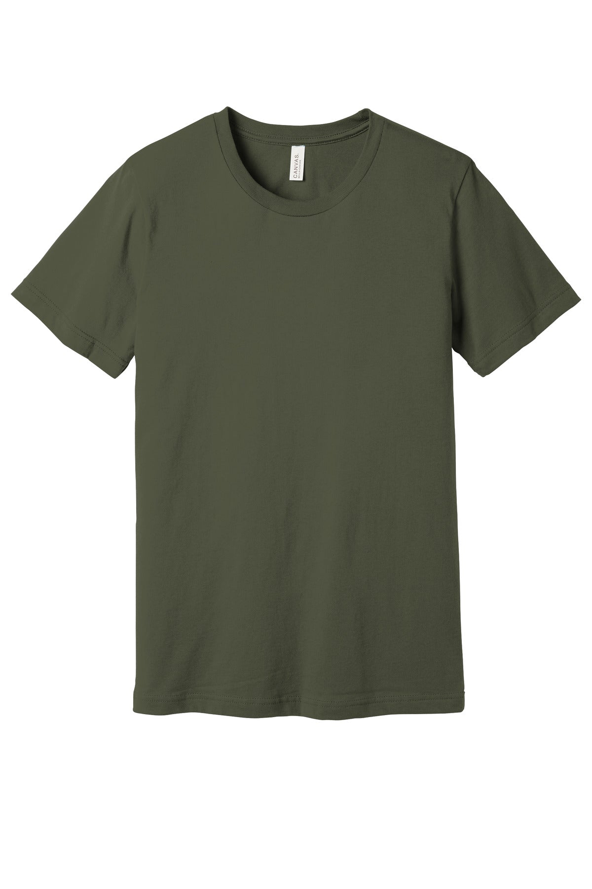 Front View of Army BELLA+CANVAS Unisex Jersey Short Sleeve Tee. BC3001
