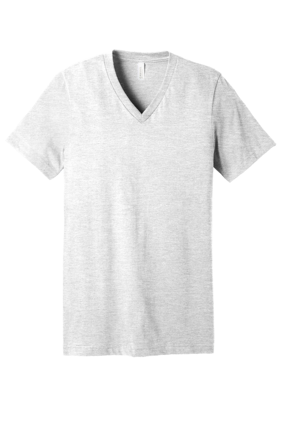 Front View of Ash BELLA+CANVAS Unisex Jersey Short Sleeve V-Neck Tee. BC3005