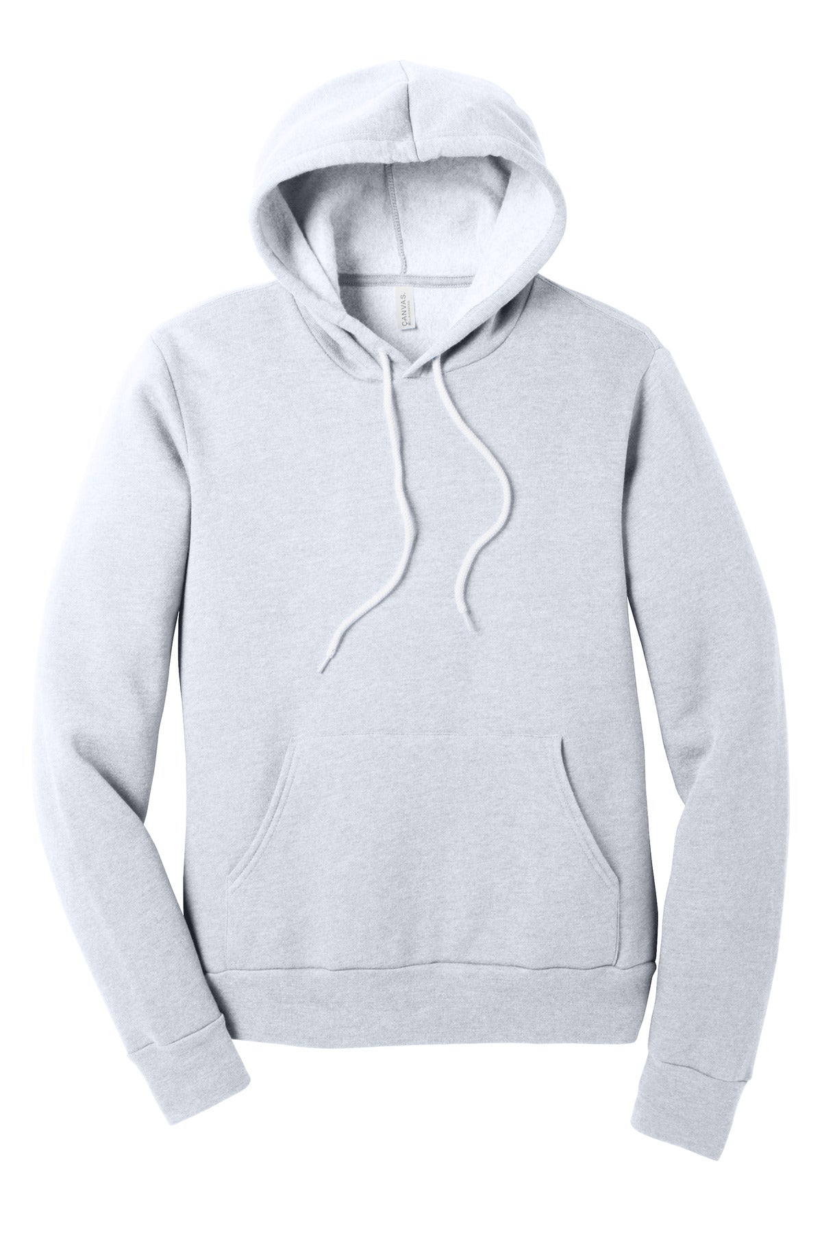 Front View of Ash BELLA+CANVAS Unisex Sponge Fleece Pullover Hoodie. BC3719