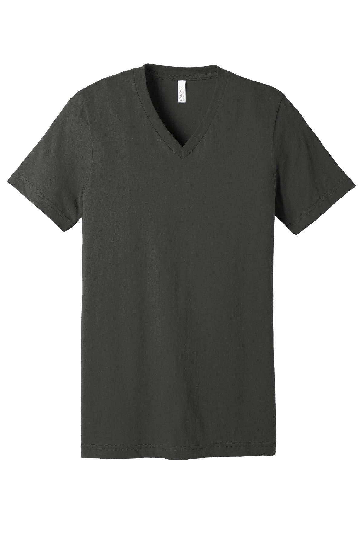 Front View of Asphalt BELLA+CANVAS Unisex Jersey Short Sleeve V-Neck Tee. BC3005