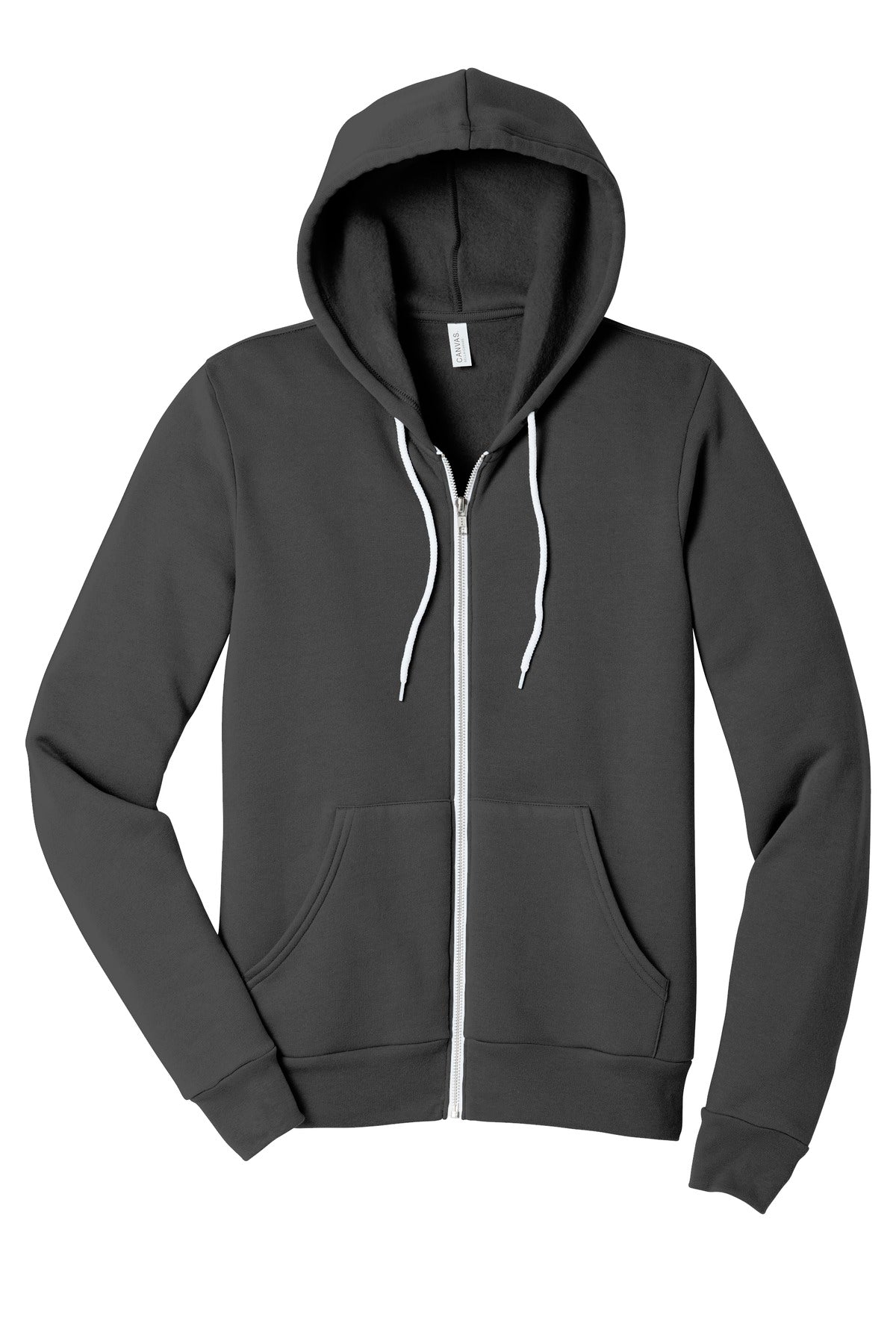 Front View of Asphalt BELLA+CANVAS Unisex Sponge Fleece Full-Zip Hoodie. BC3739