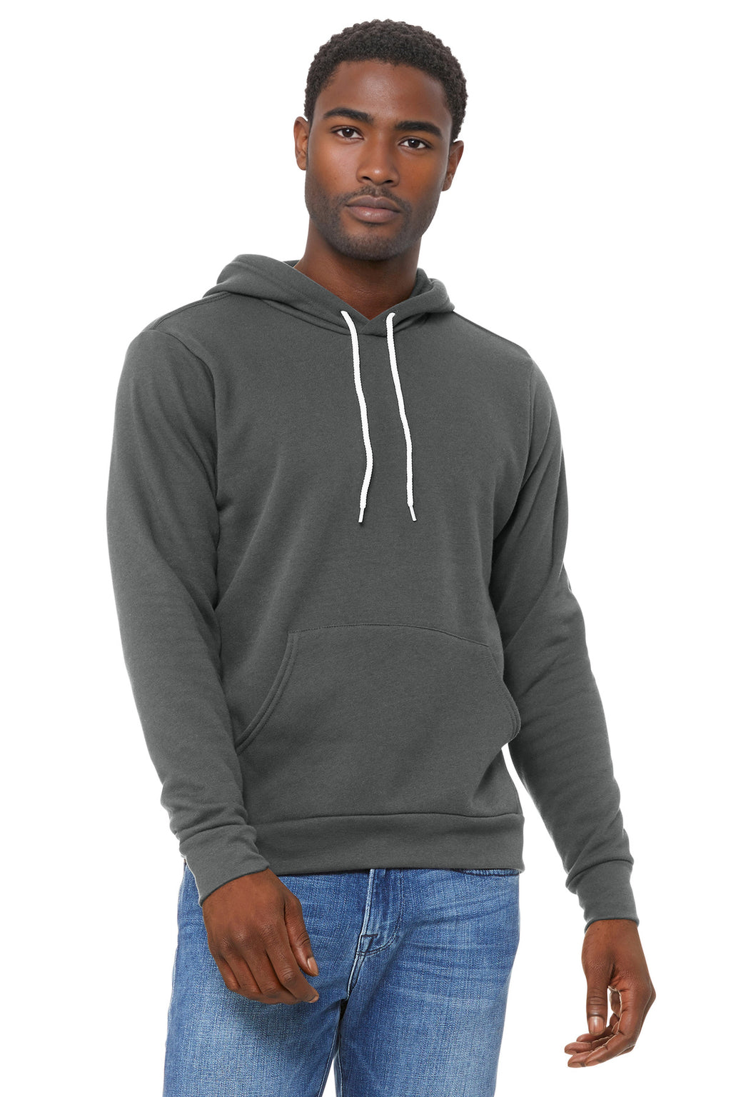 Front View of Asphalt BELLA+CANVAS Unisex Sponge Fleece Pullover Hoodie. BC3719