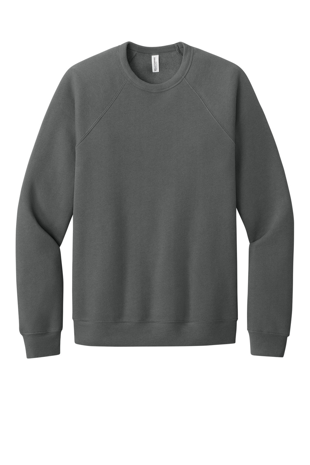 Front View of Asphalt BELLA+CANVAS Unisex Sponge Fleece Raglan Sweatshirt. BC3901