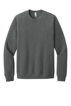 Front View of Asphalt BELLA+CANVAS Unisex Sponge Fleece Raglan Sweatshirt. BC3901