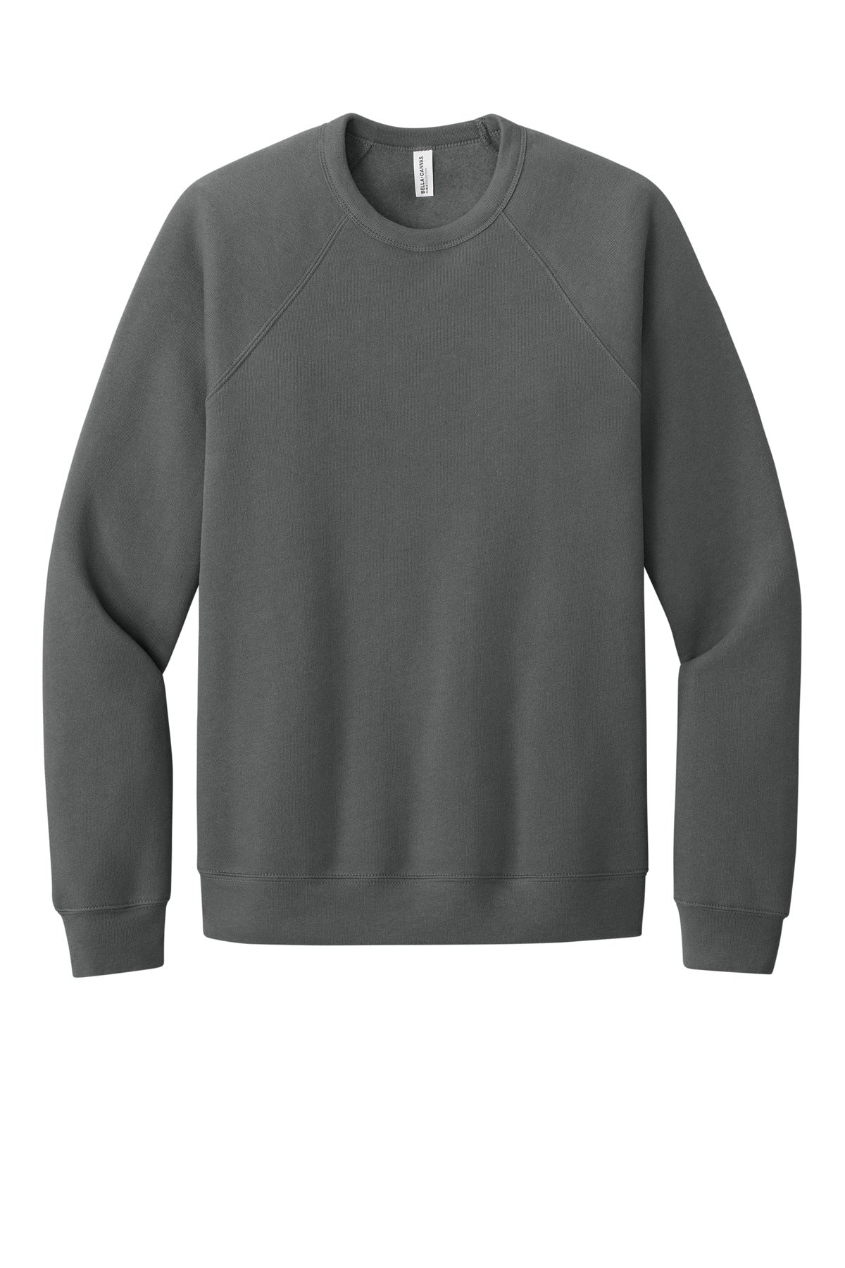 Front View of Asphalt BELLA+CANVAS Unisex Sponge Fleece Raglan Sweatshirt. BC3901