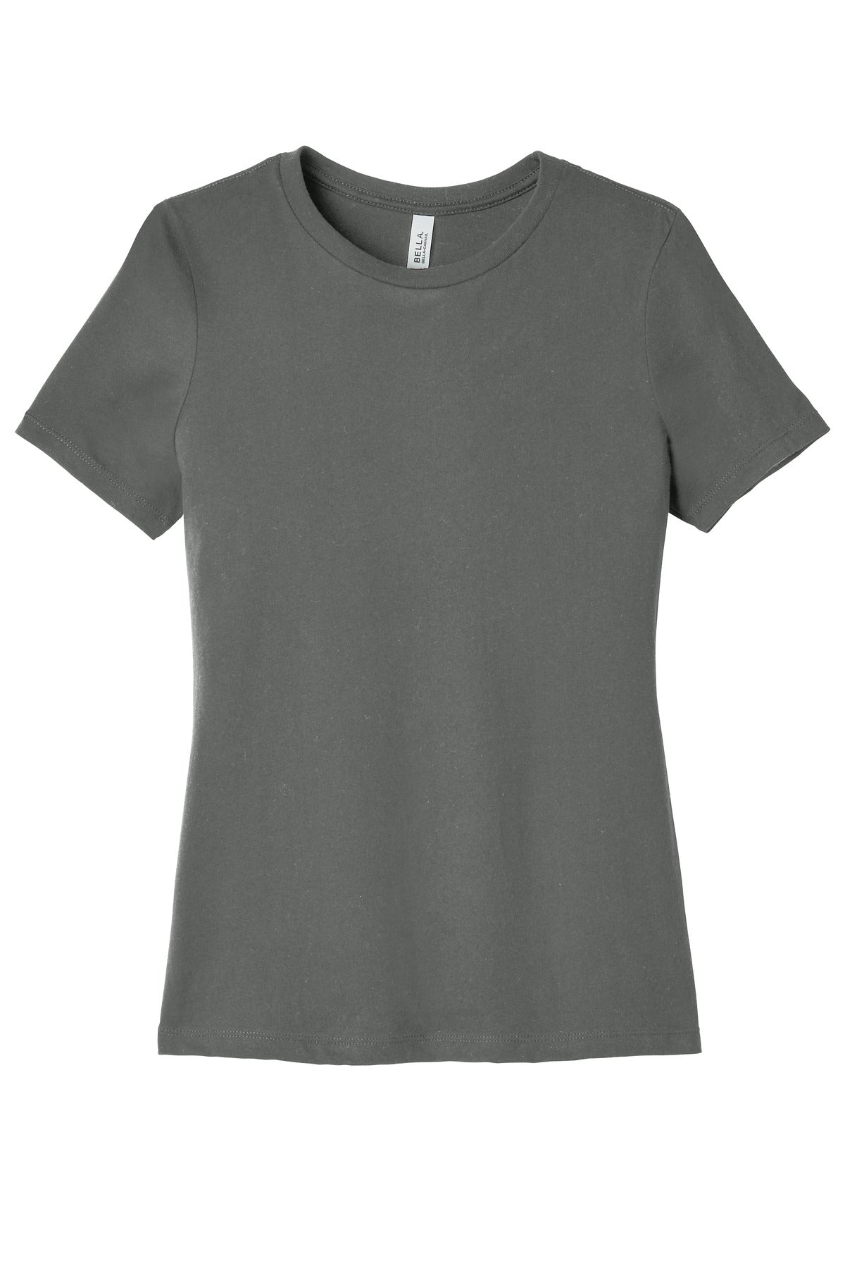 Front View of Asphalt BELLA+CANVAS Women's Relaxed Jersey Short Sleeve Tee. BC6400