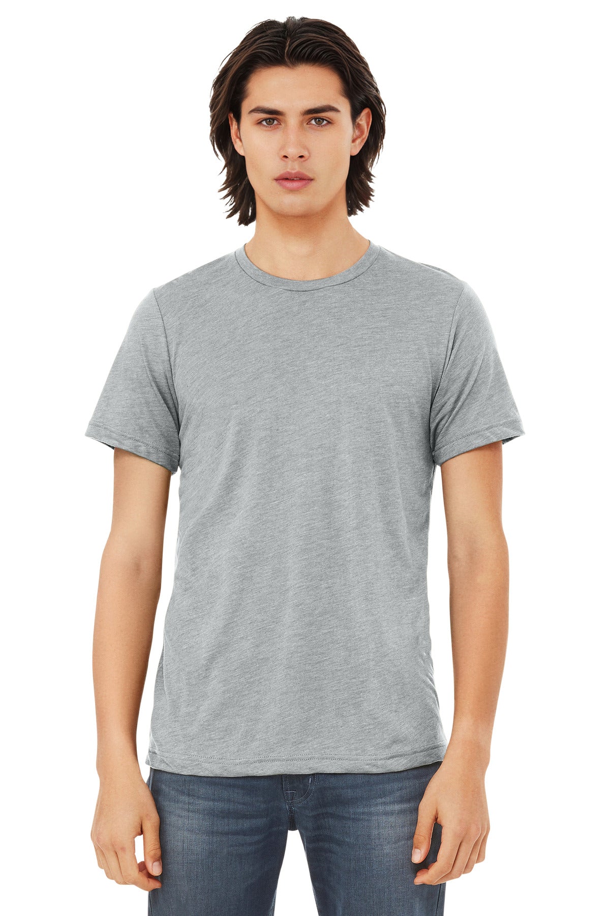 Front View of Athl Grey TB BELLA+CANVAS Unisex Triblend Short Sleeve Tee. BC3413