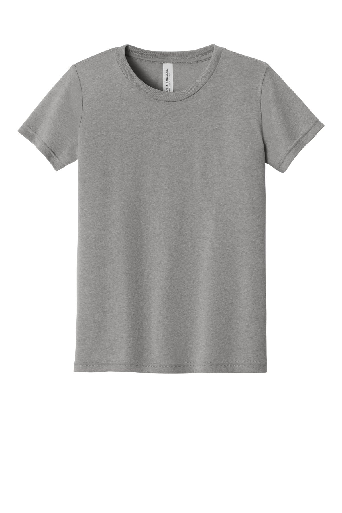 Front View of Athl Grey Tb BELLA+CANVAS Youth Triblend Short Sleeve Tee. BC3413Y