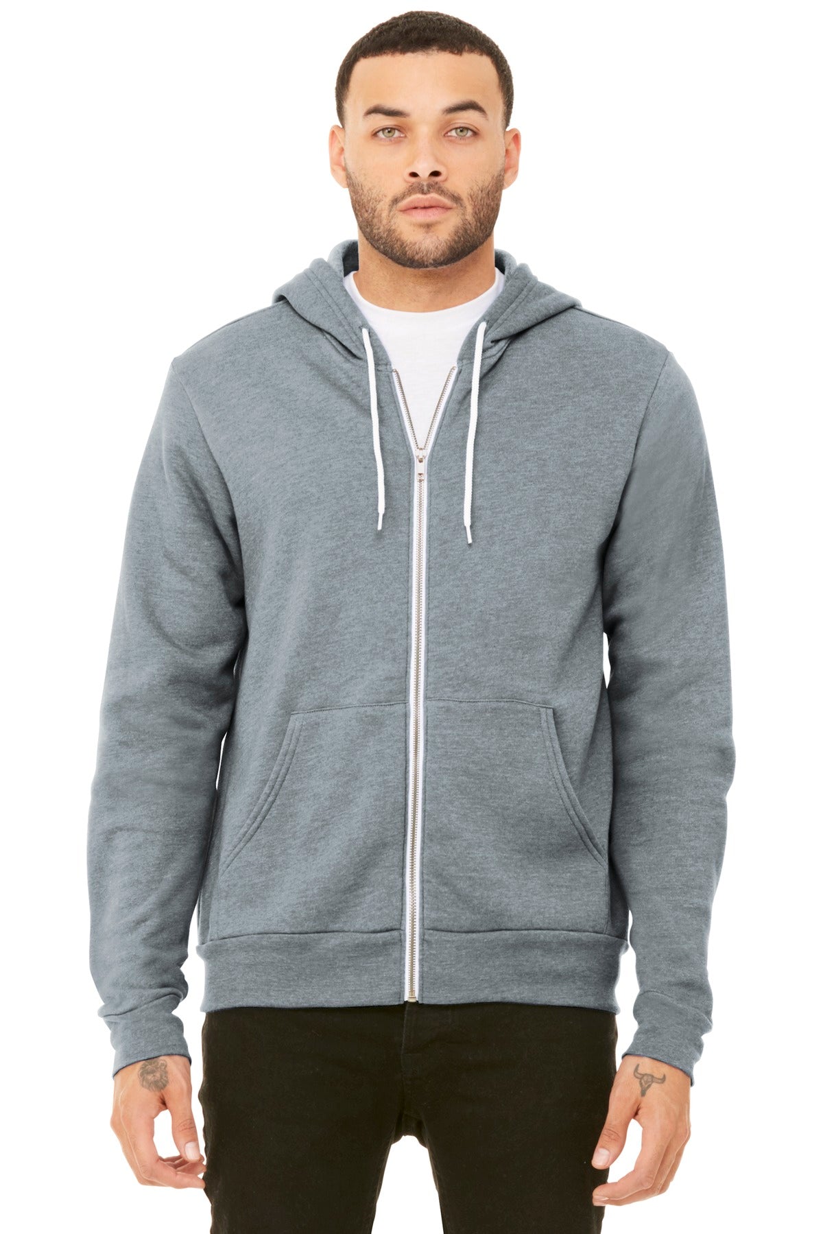 Front View of Athletic Ht BELLA+CANVAS Unisex Sponge Fleece Full-Zip Hoodie. BC3739