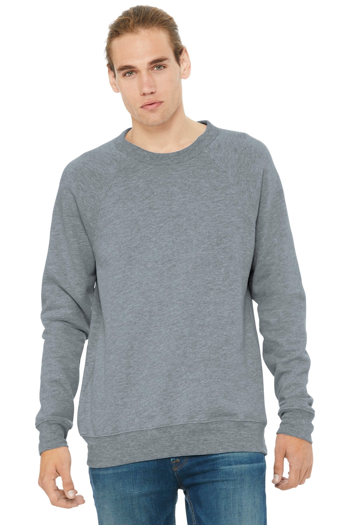 Front View of Athletic Ht BELLA+CANVAS Unisex Sponge Fleece Raglan Sweatshirt. BC3901
