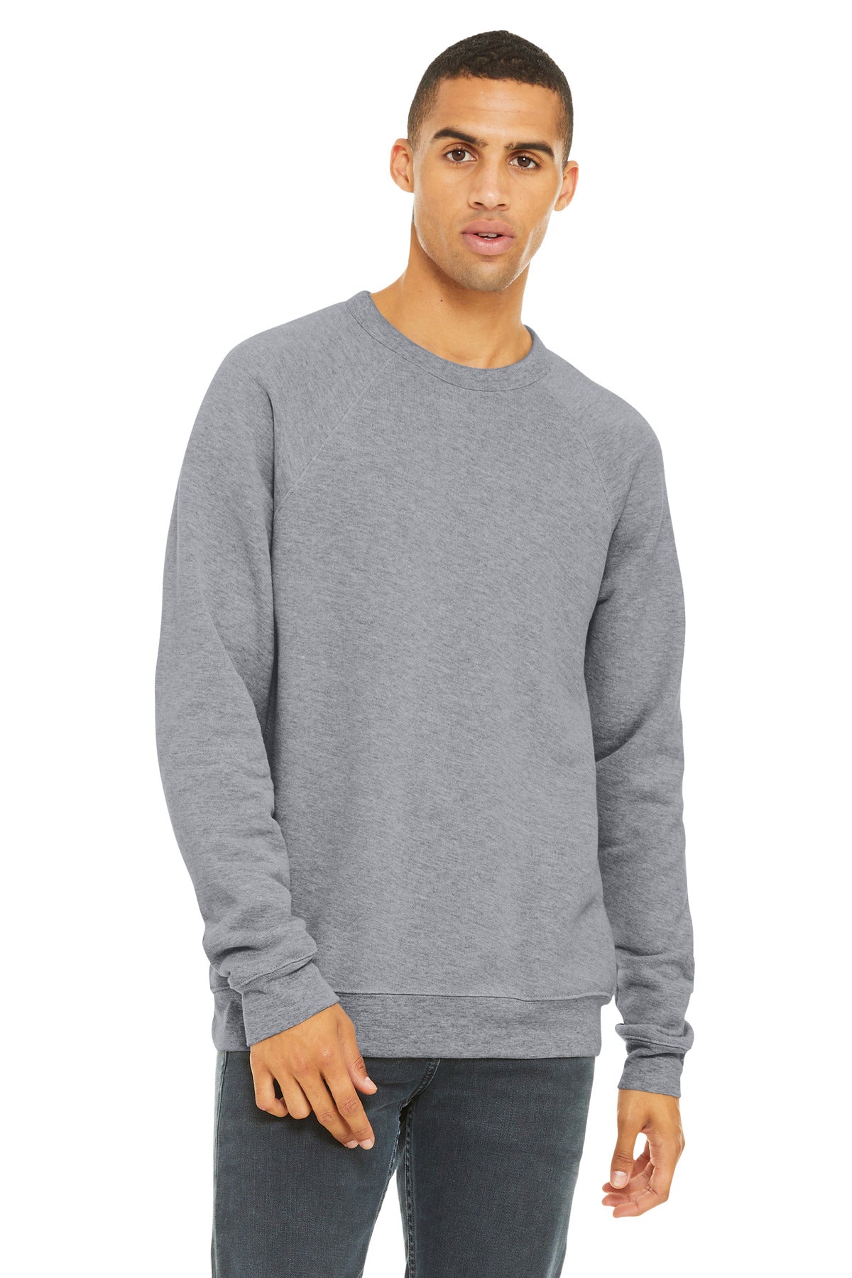 Front View of Athletic Ht BELLA+CANVAS Unisex Sponge Fleece Raglan Sweatshirt. BC3901