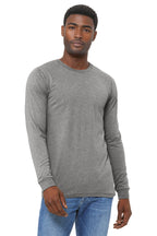 Front View of AthlGreyTB BELLA+CANVAS Unisex Triblend Long Sleeve Tee BC3513