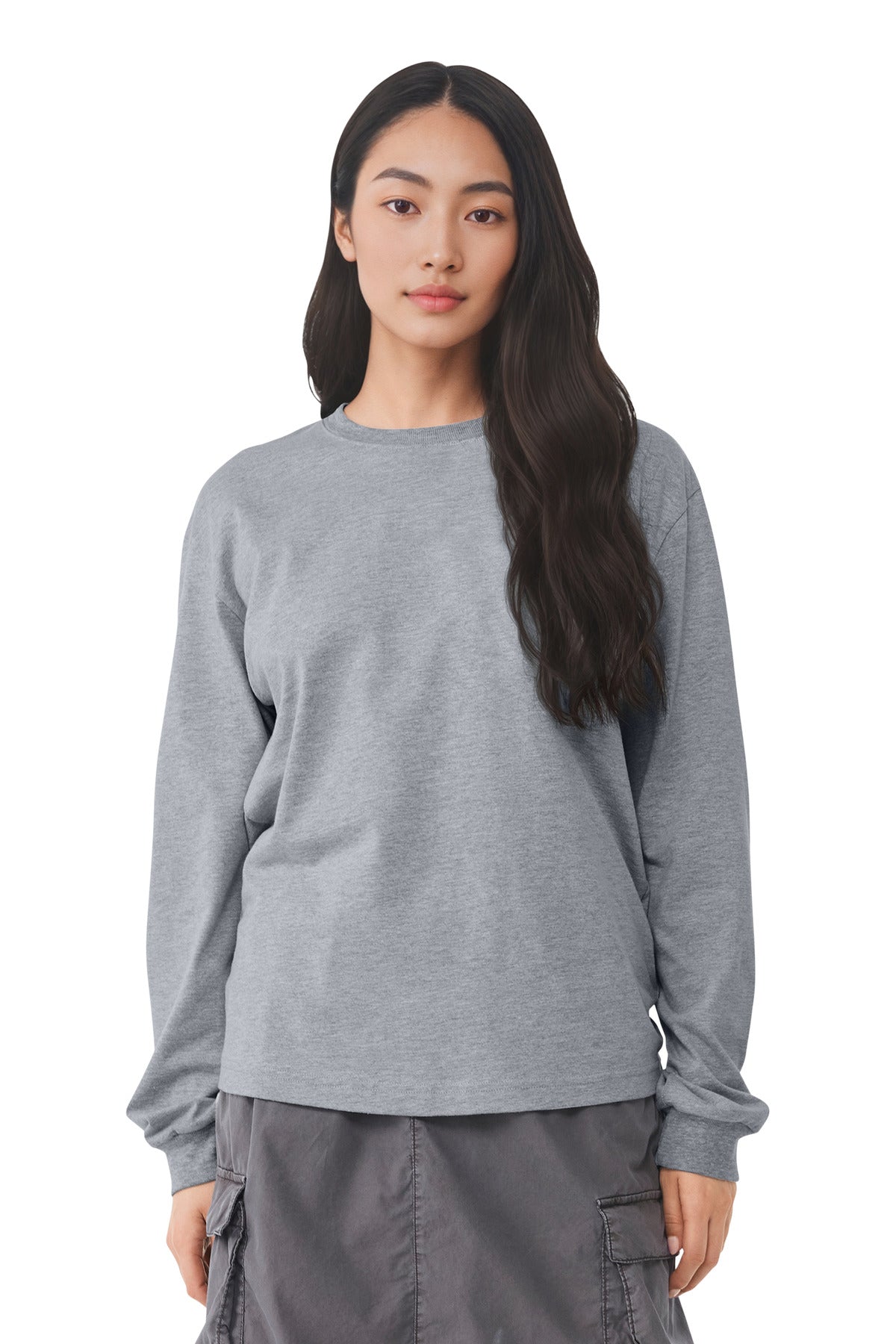 Front View of AthlHthr BELLA+CANVAS Unisex 6-Ounce Heavyweight Long Sleeve Tee BC3511