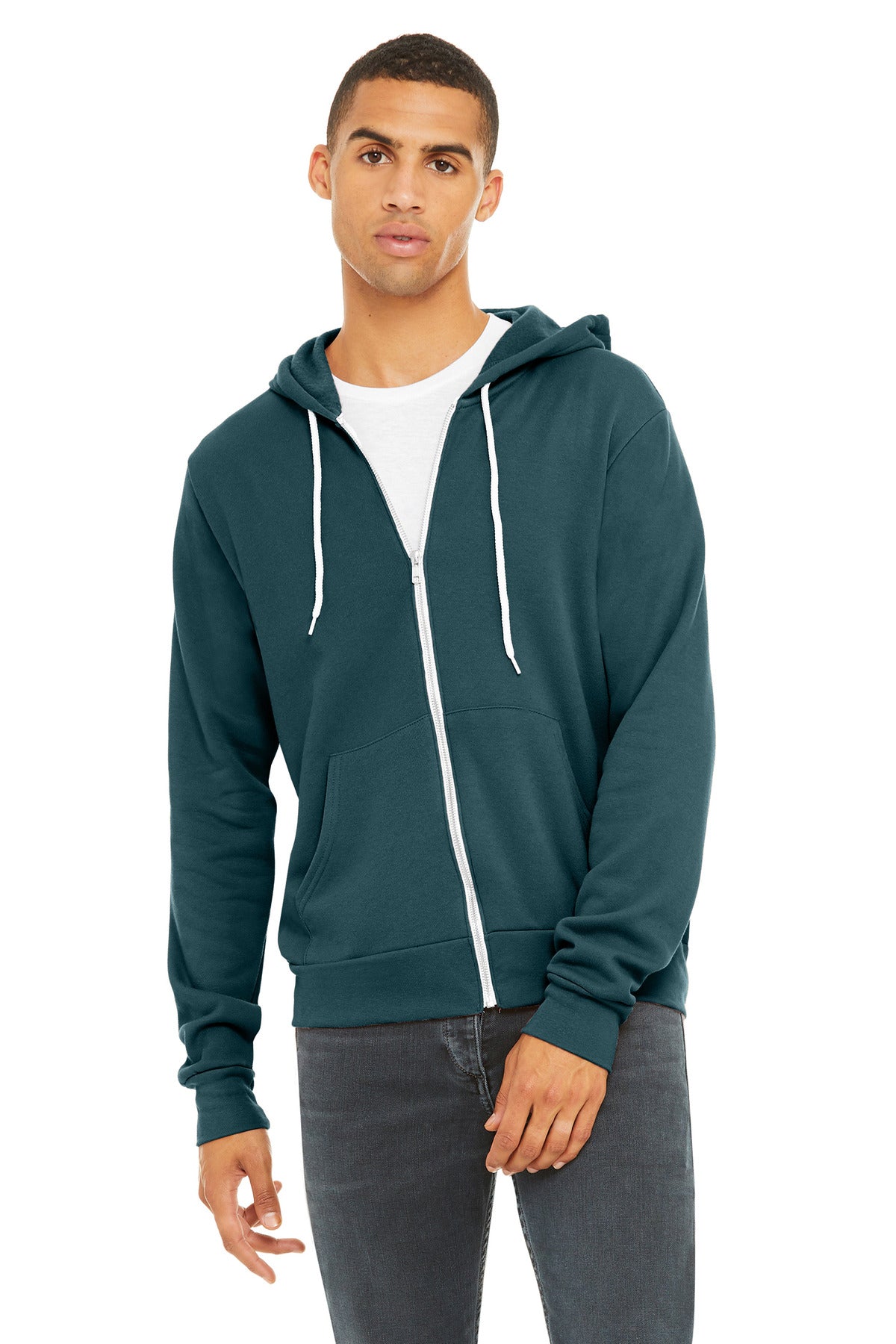 Front View of Atlantic BELLA+CANVAS Unisex Sponge Fleece Full-Zip Hoodie. BC3739