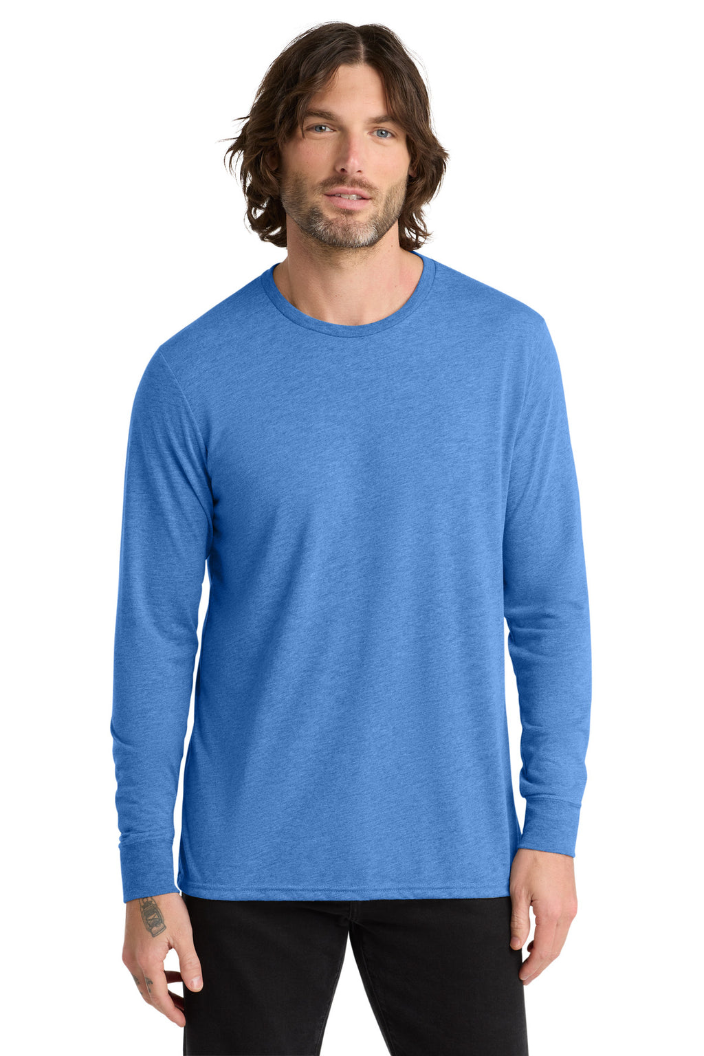 Front View of Azure Blue Allmade Unisex Tri-Blend Long Sleeve Tee AL6004