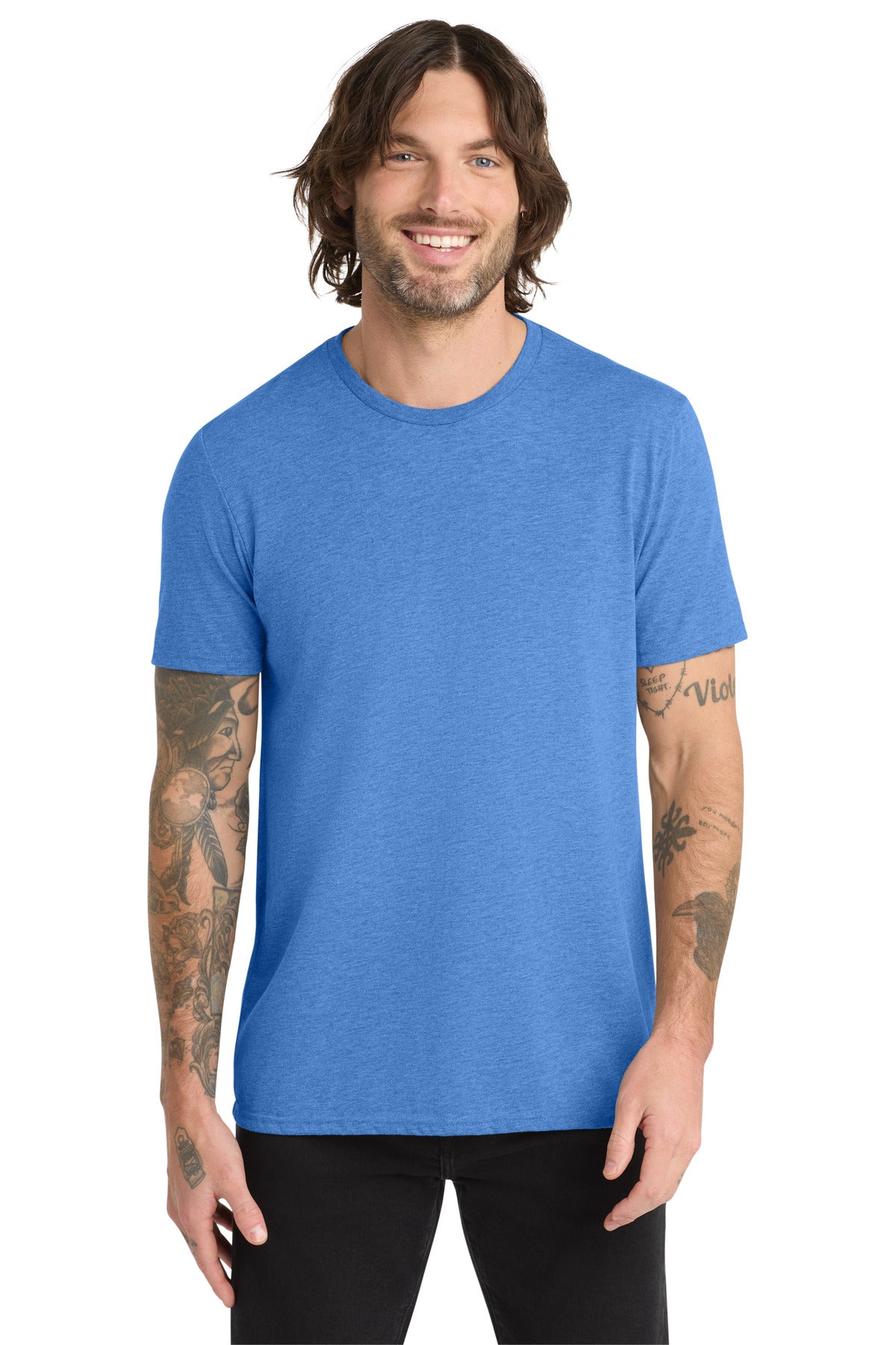 Front View of Azure Blue Allmade Unisex Tri-Blend Tee AL2004