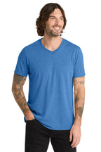 Front View of Azure Blue Allmade Unisex Tri-Blend V-Neck Tee AL2014