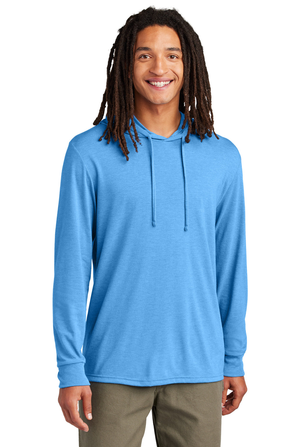 Front View of AzureBlue Allmade Unisex Tri-Blend Hoodie Tee AL6003