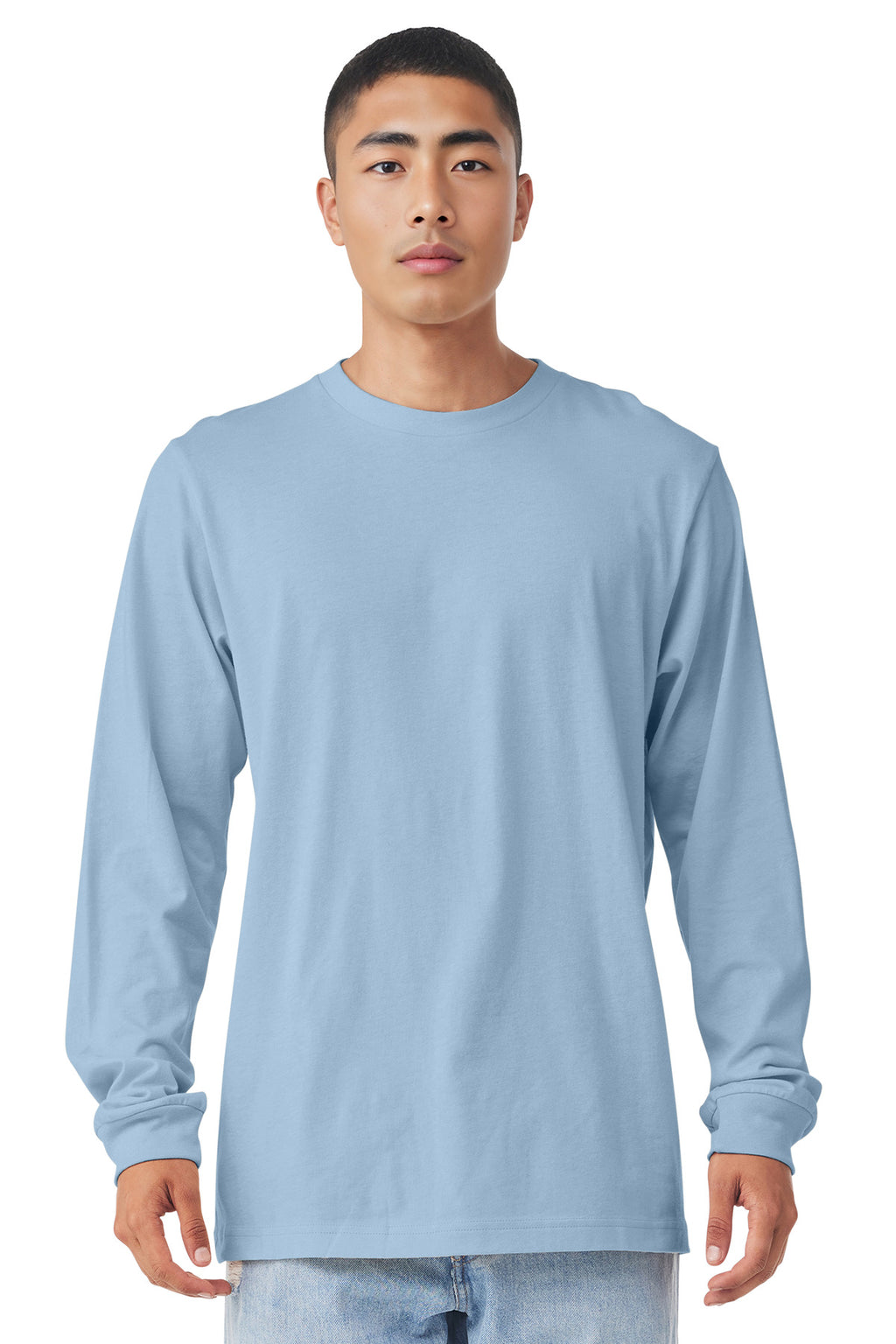Front View of BabyBlue BELLA+CANVAS Unisex Jersey Long Sleeve Tee. BC3501