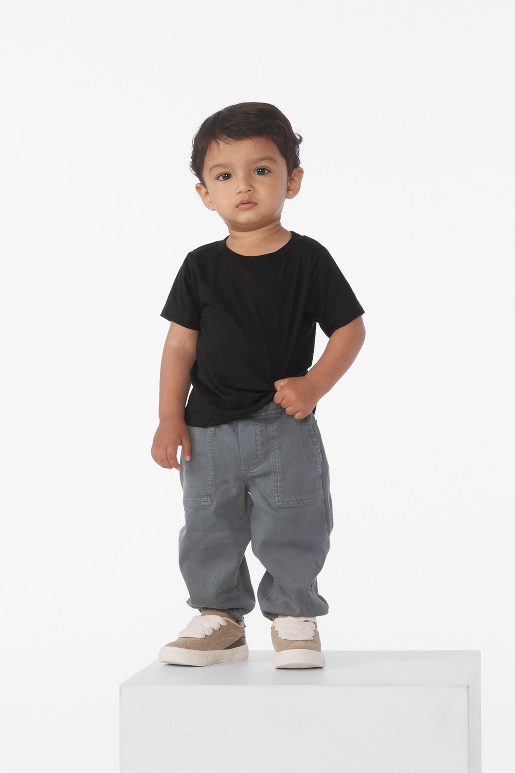 Front View of Black BELLA+CANVAS Infant Jersey Short Sleeve Tee BC3001B