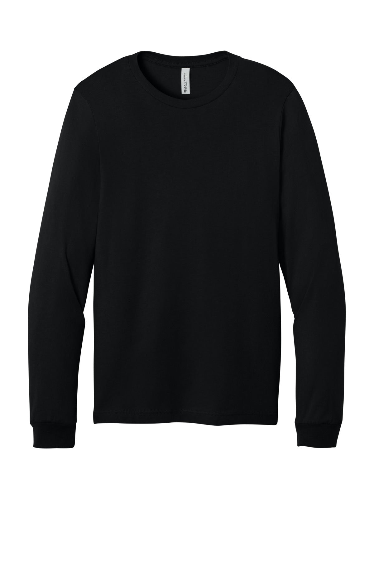 Front View of Black BELLA+CANVAS Unisex Jersey Long Sleeve Tee. BC3501