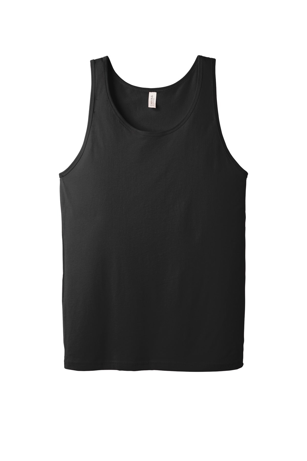 Front View of Black BELLA+CANVAS Unisex Jersey Tank. BC3480