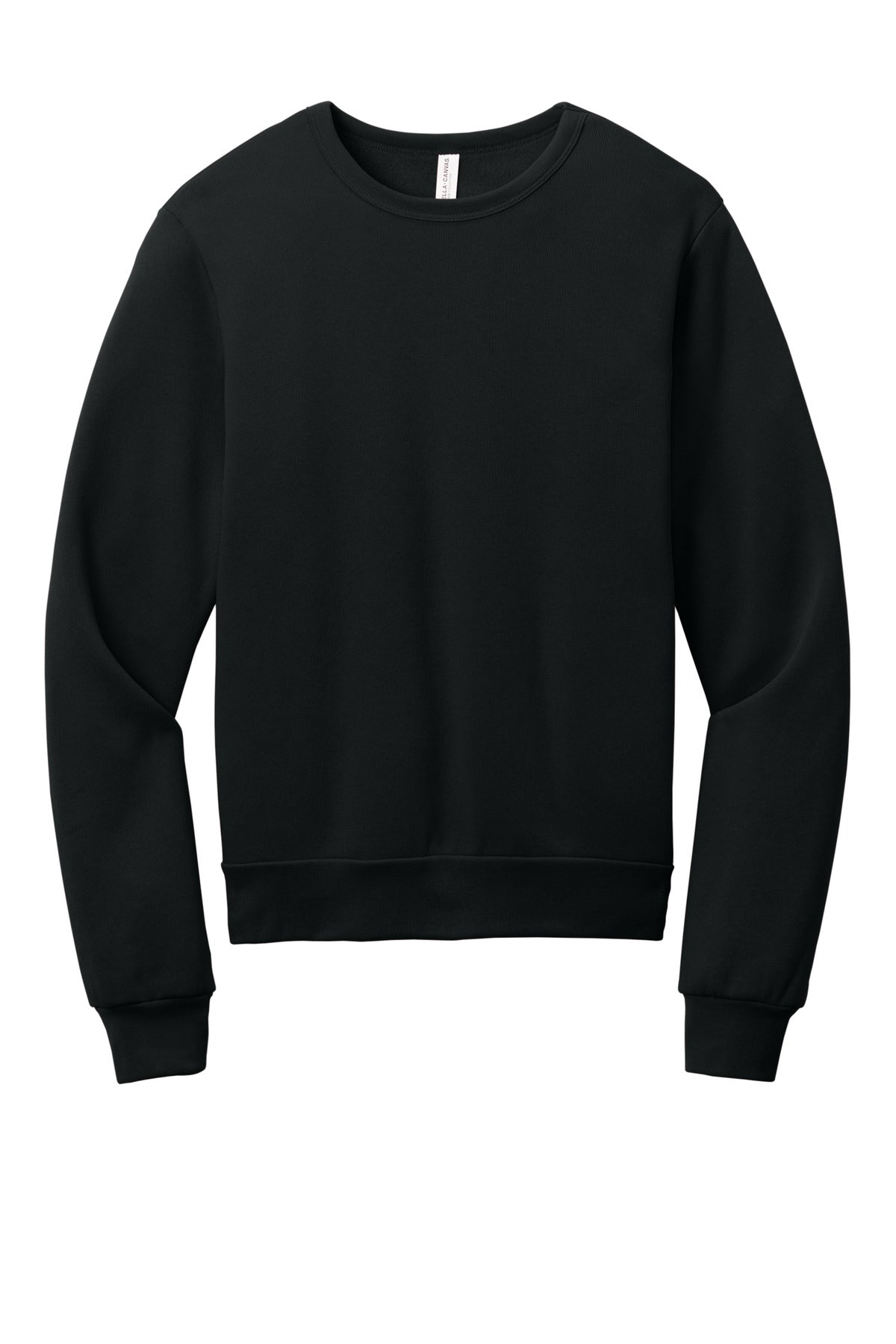 Front View of Black BELLA+CANVAS Unisex Sponge Fleece Classic Crewneck Sweatshirt BC3911