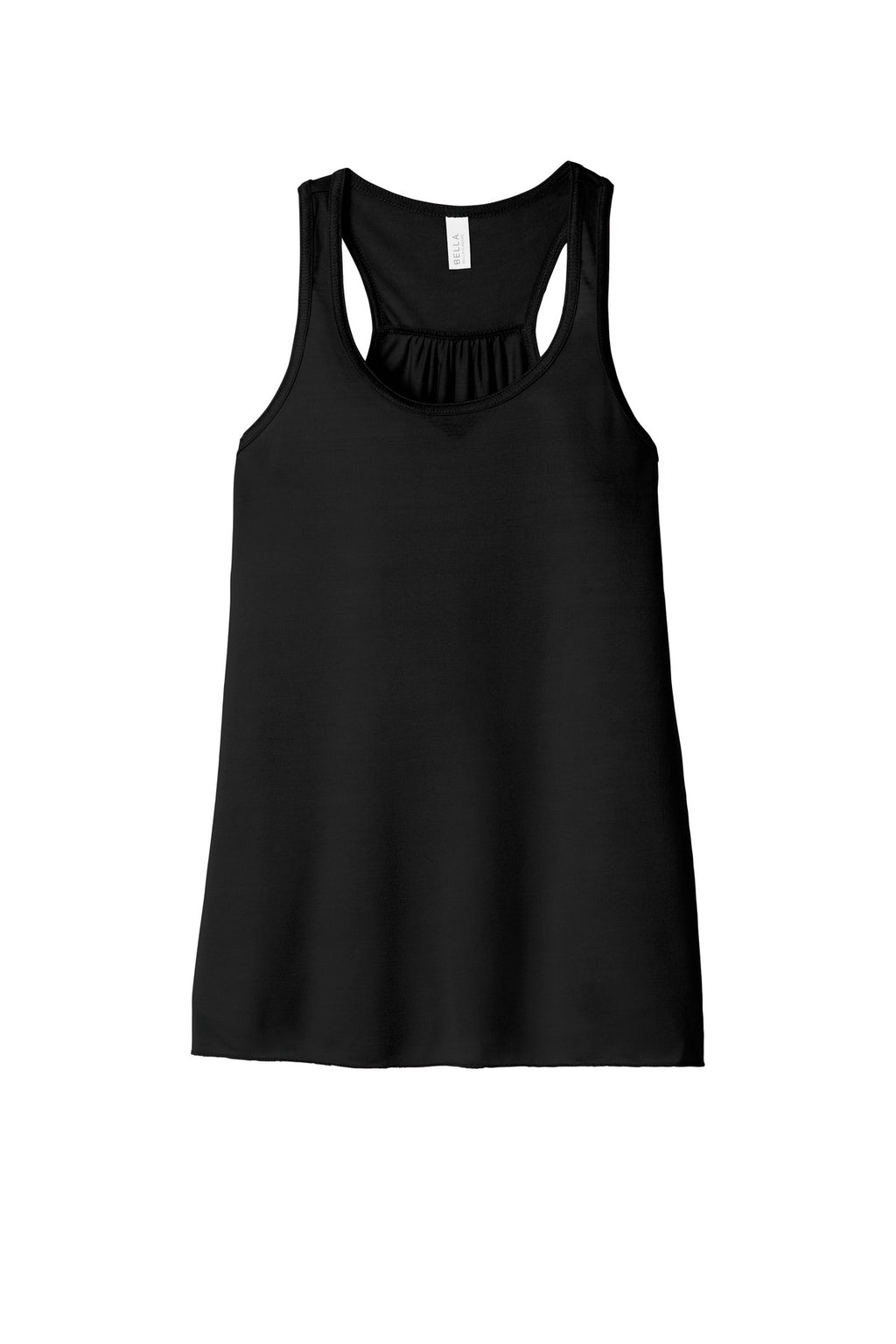 Front View of Black BELLA+CANVAS Women's Flowy Racerback Tank. BC8800
