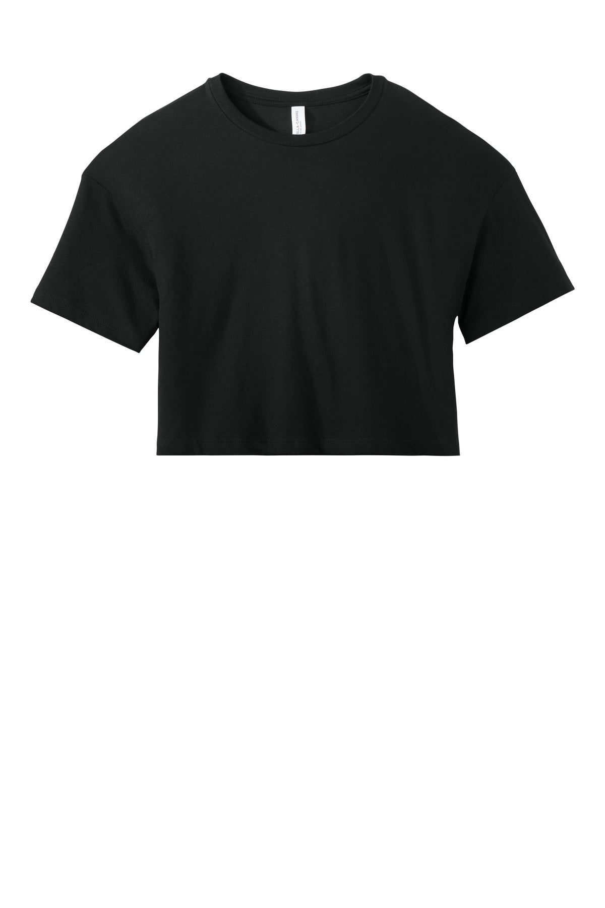 Front View of Black BELLA+CANVAS Women's Jersey Crop Tee BC6482