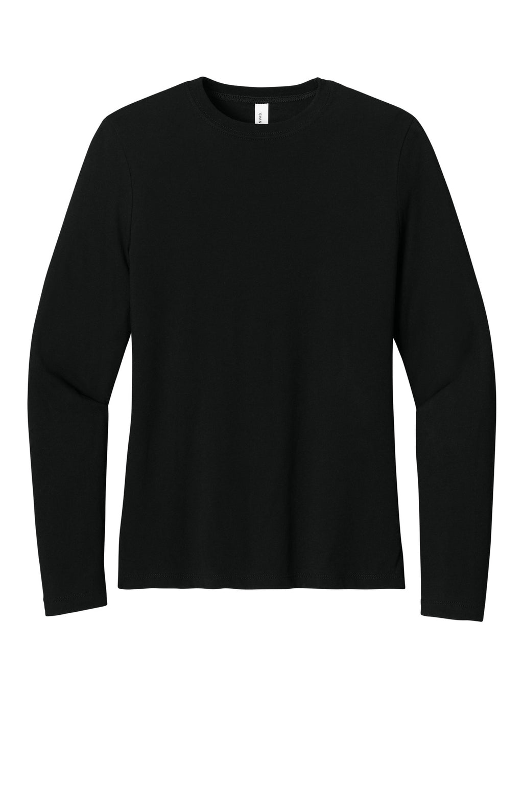Front View of Black BELLA+CANVAS Women's Jersey Long Sleeve Tee BC6500