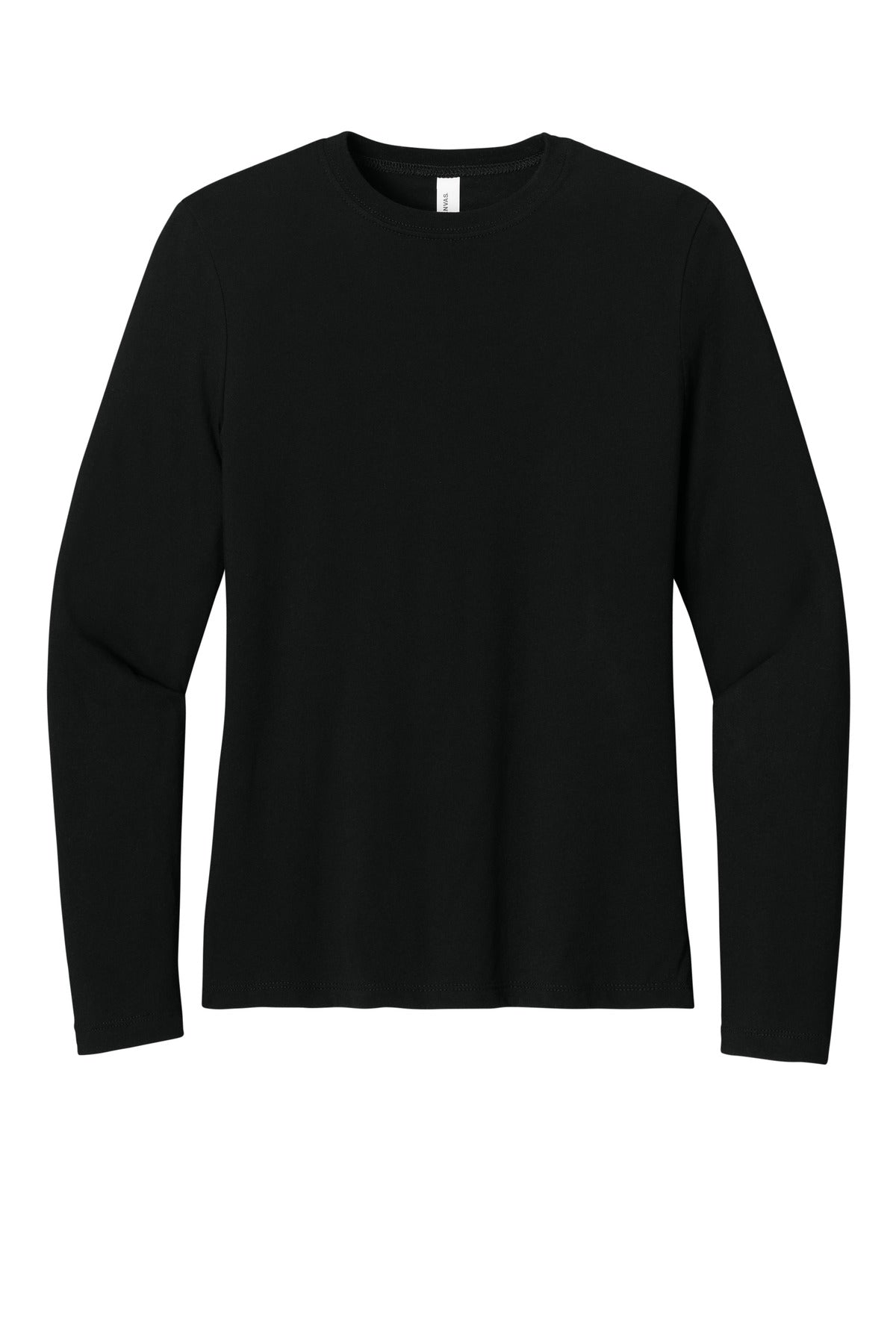 Front View of Black BELLA+CANVAS Women's Jersey Long Sleeve Tee BC6500