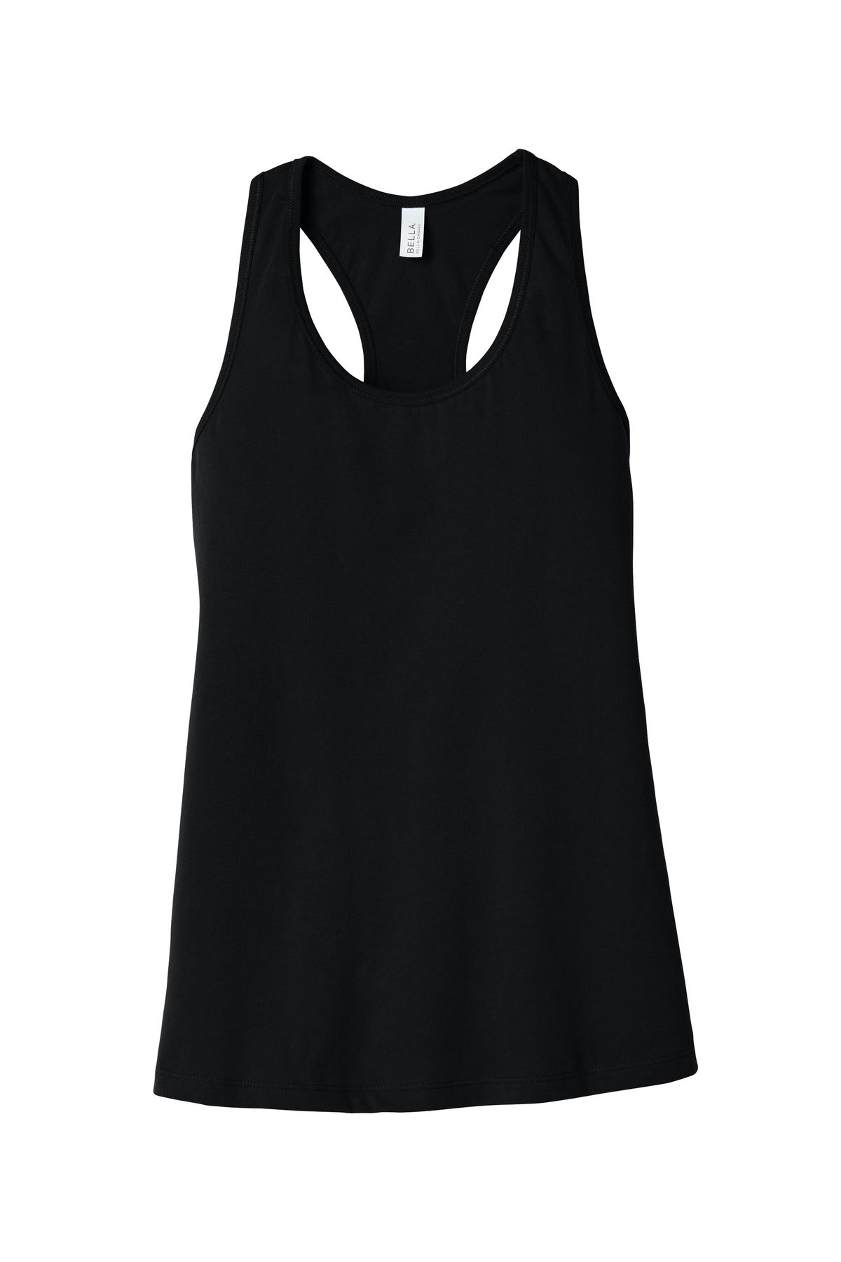 Front View of Black BELLA+CANVAS Women's Jersey Racerback Tank. BC6008