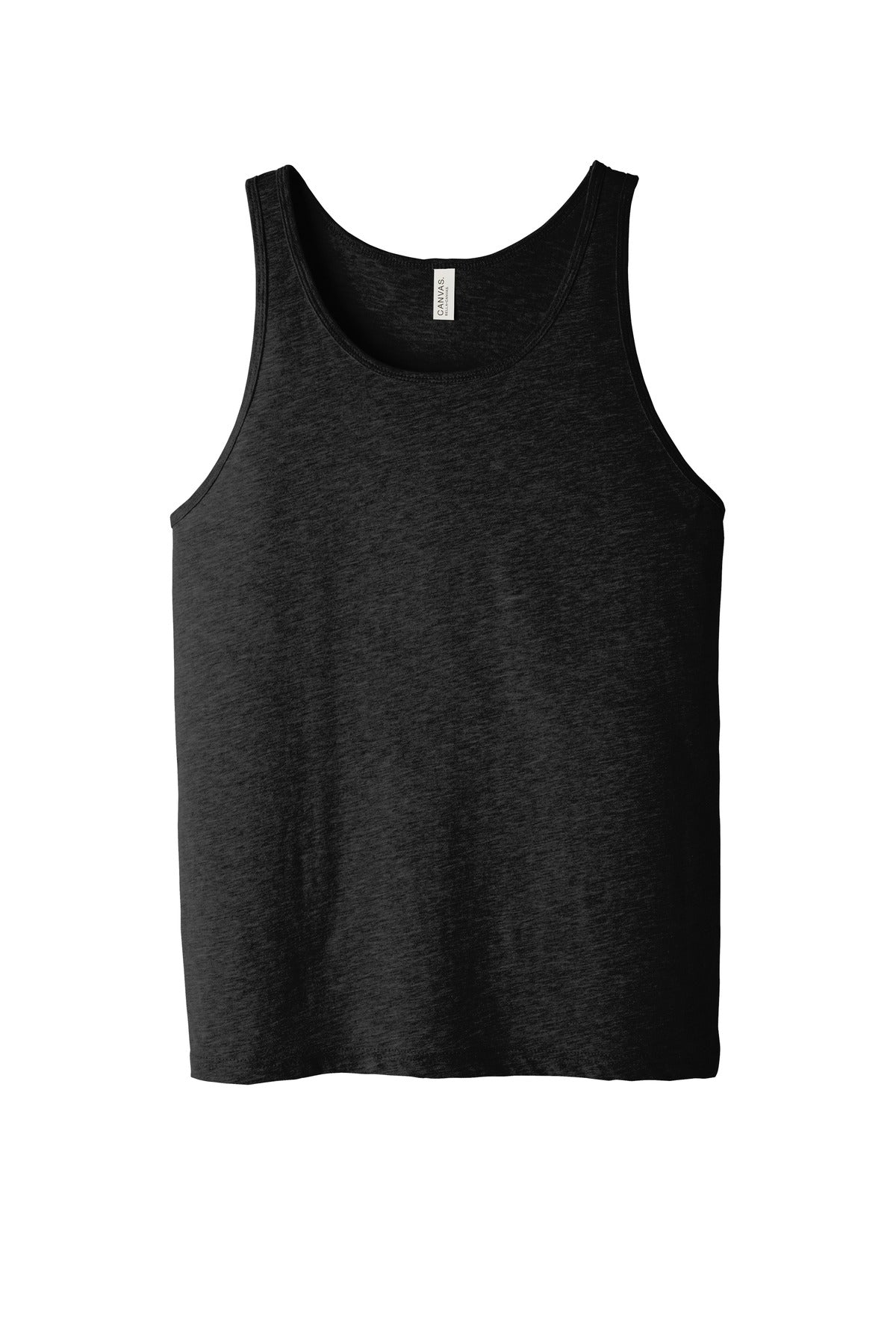 Front View of Black Ht BELLA+CANVAS Unisex Jersey Tank. BC3480