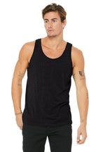 Front View of Black Ht BELLA+CANVAS Unisex Jersey Tank. BC3480