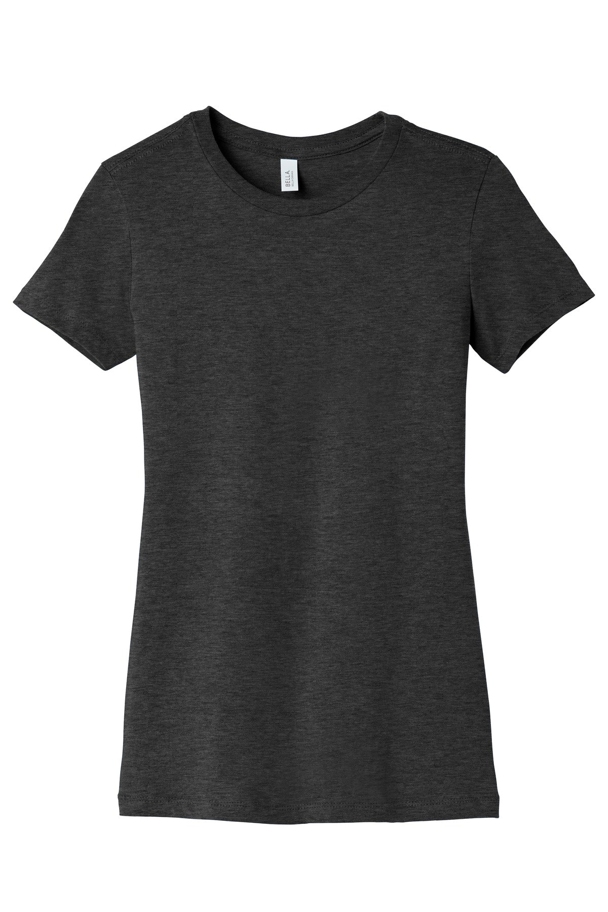 Front View of Black Ht BELLA+CANVAS Women's Slim Fit Tee. BC6004