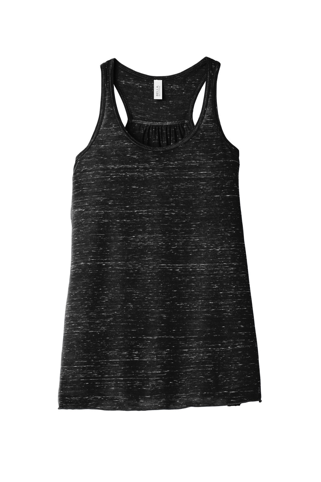 Front View of Black Marble BELLA+CANVAS Women's Flowy Racerback Tank. BC8800