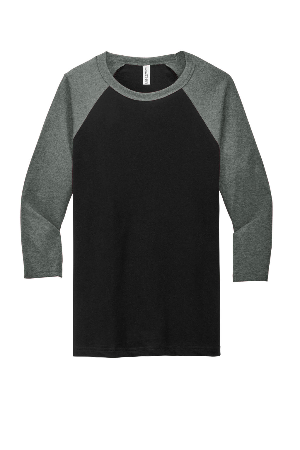 Front View of Blck/Deep Ht BELLA+CANVAS Unisex 3/4-Sleeve Baseball Tee. BC3200