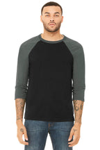 Front View of Blck/Deep Ht BELLA+CANVAS Unisex 3/4-Sleeve Baseball Tee. BC3200